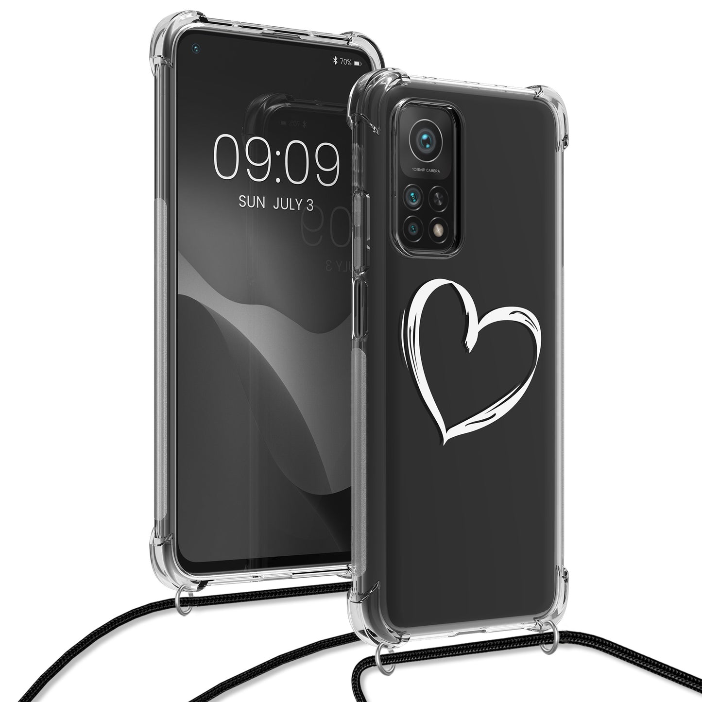 kwmobile Necklace Case compatible with Xiaomi Mi 10T / Mi 10T Pro Cover - Silicone Case with Lanyard Transparent Jungle