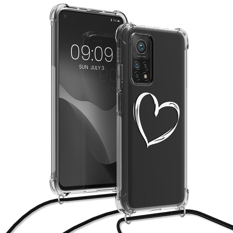 kwmobile Necklace Case compatible with Xiaomi Mi 10T / Mi 10T Pro Cover - Silicone Case with Lanyard Transparent Jungle