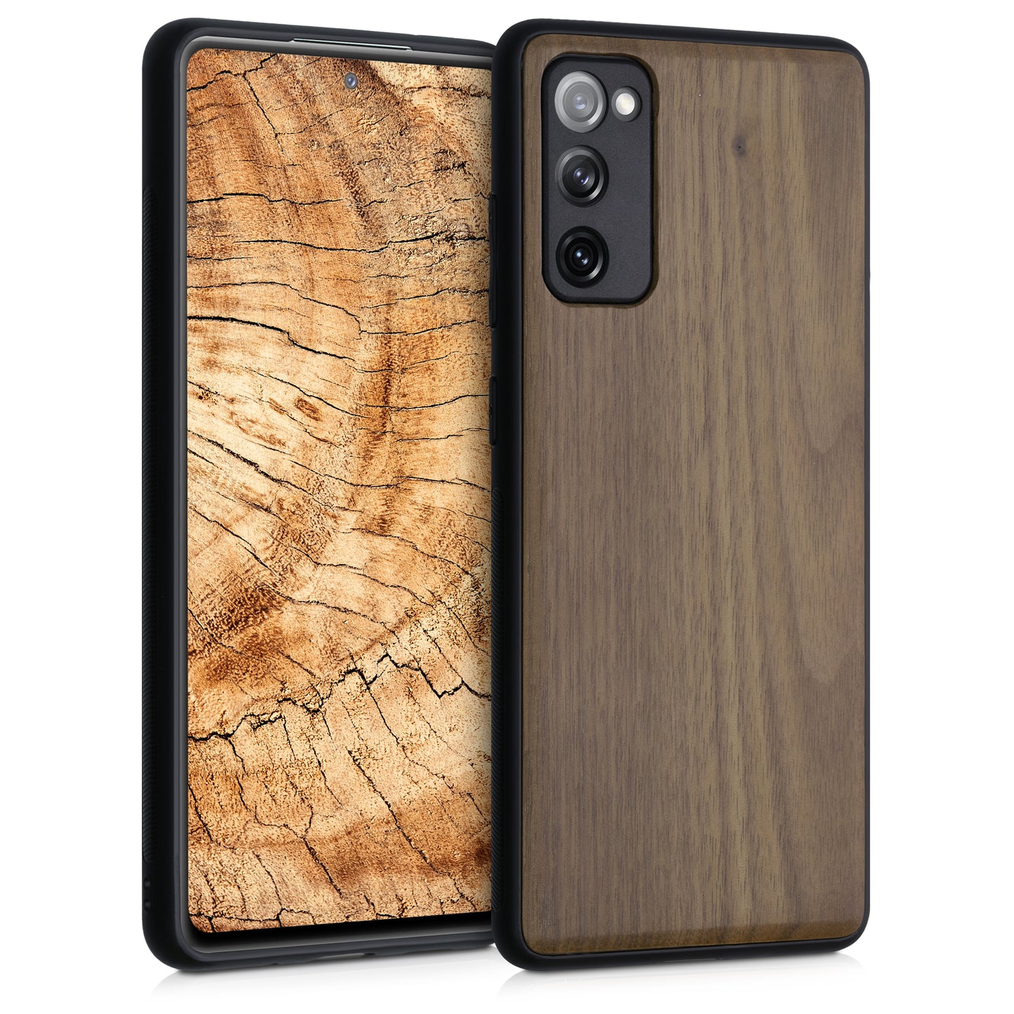 kwmobile Hülle kompatibel mit Samsung Galaxy S20 FE Hülle - Holz Case - stoßfestes Handy Cover - TPU Handyhülle in Dunkelbraun Dunkelbraun  