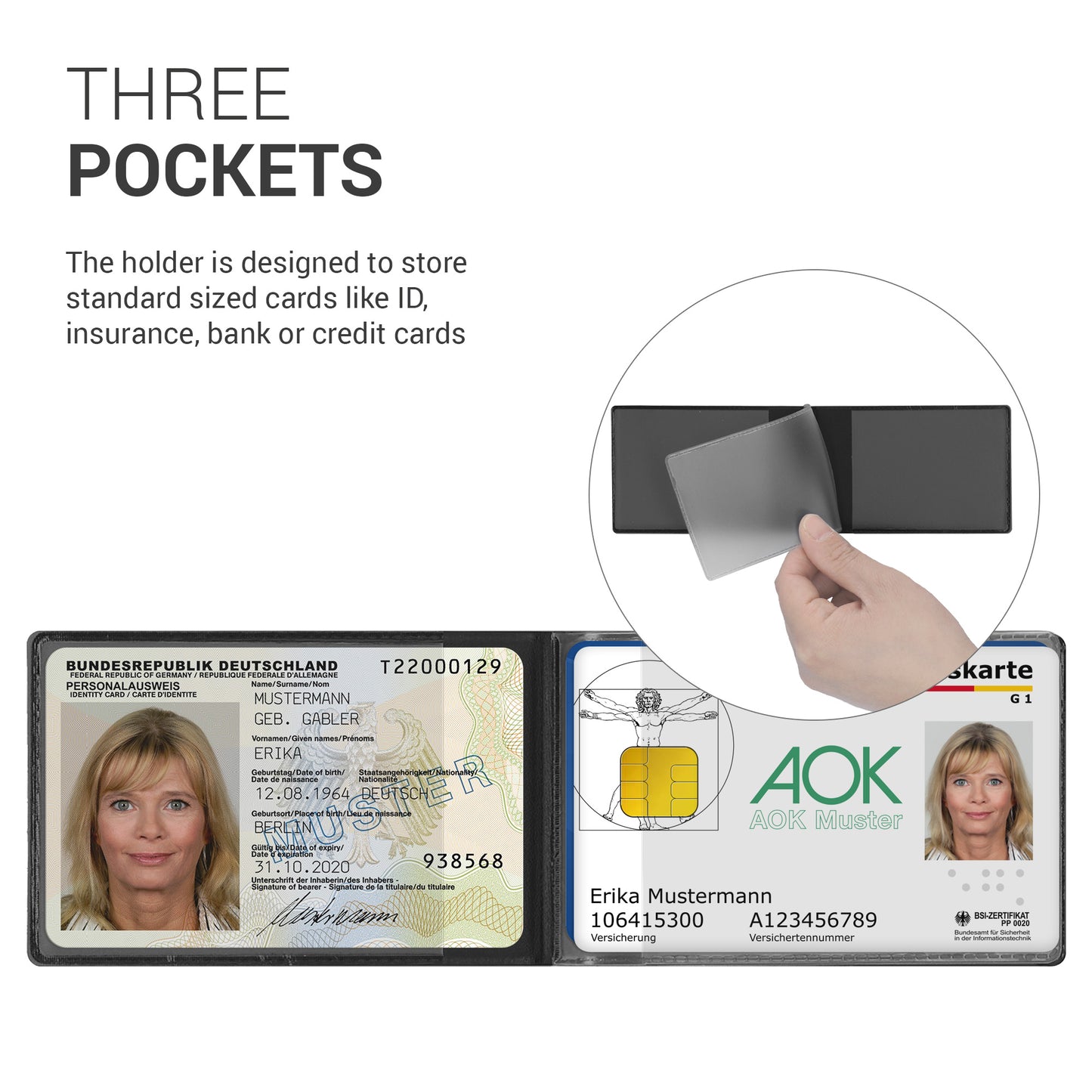 kwmobile 3in1 Faux Leather Card Holder - 10 x 6.5cm - Mini Credit Card Wallet - Case for Credit Card Sized Cards