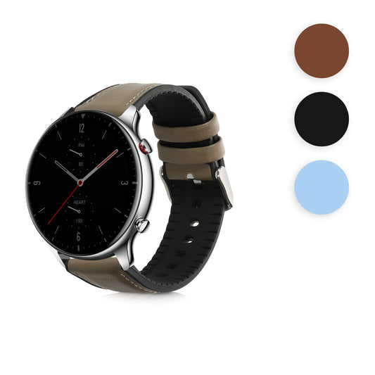 kwmobile Ersatzarmband kompatibel mit Huami Amzfit GTR (47mm) / GTR 2 / GTR 3 / GTR 4 Armband - Fitnesstracker Sportarmband aus Leder mit Uhrenverschluss - Olivgrün Olivgrün  