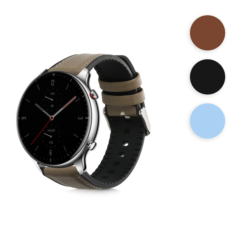 kwmobile Ersatzarmband kompatibel mit Huami Amzfit GTR (47mm) / GTR 2 / GTR 3 / GTR 4 Armband - Fitnesstracker Sportarmband aus Leder mit Uhrenverschluss - Olivgrün Olivgrün  