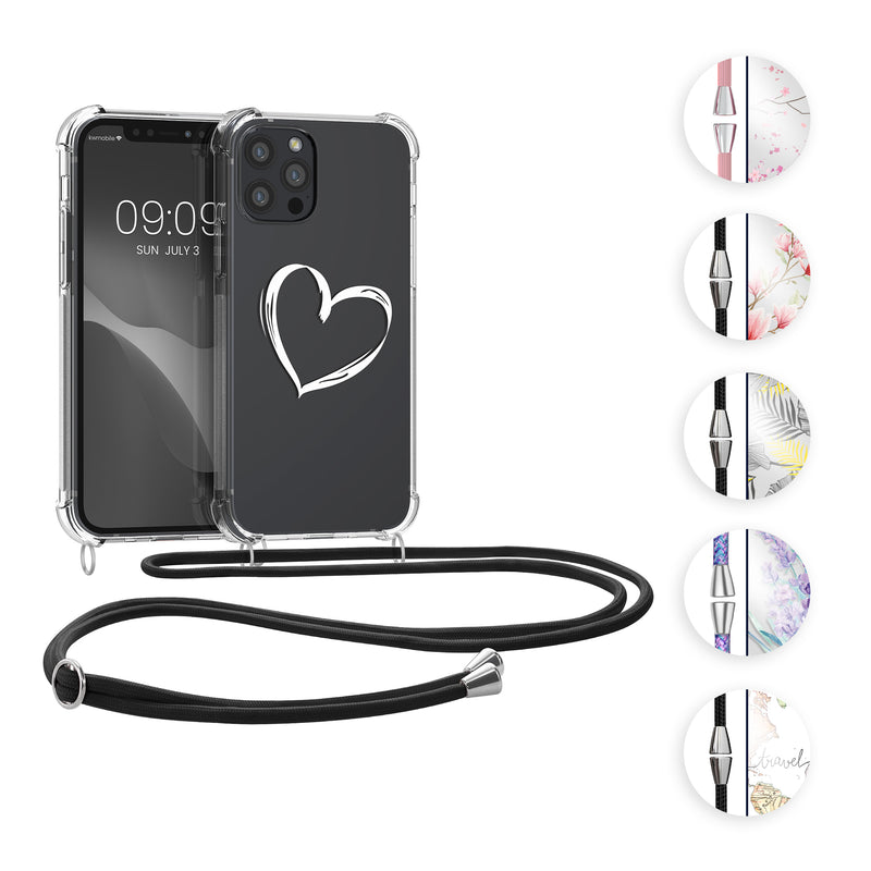 kwmobile Necklace Case kompatibel mit Apple iPhone 12 / iPhone 12 Pro Hülle - Silikon Cover mit Handykette - Gold Grau Transparent Dschungel Gold  [dsg03]