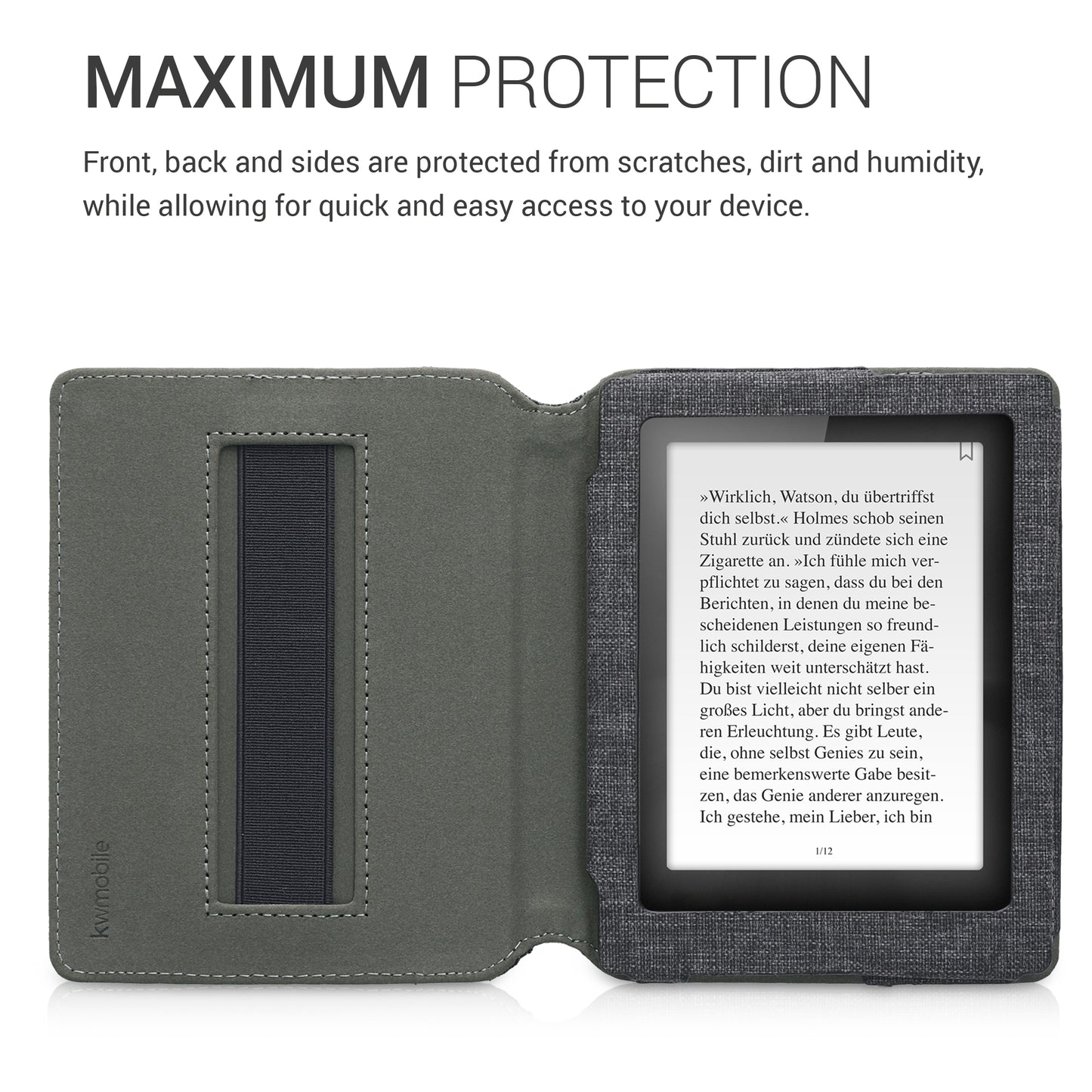 kwmobile Flip Case compatible with Kobo Aura Edition 1 - Front Pocket Hand Strap