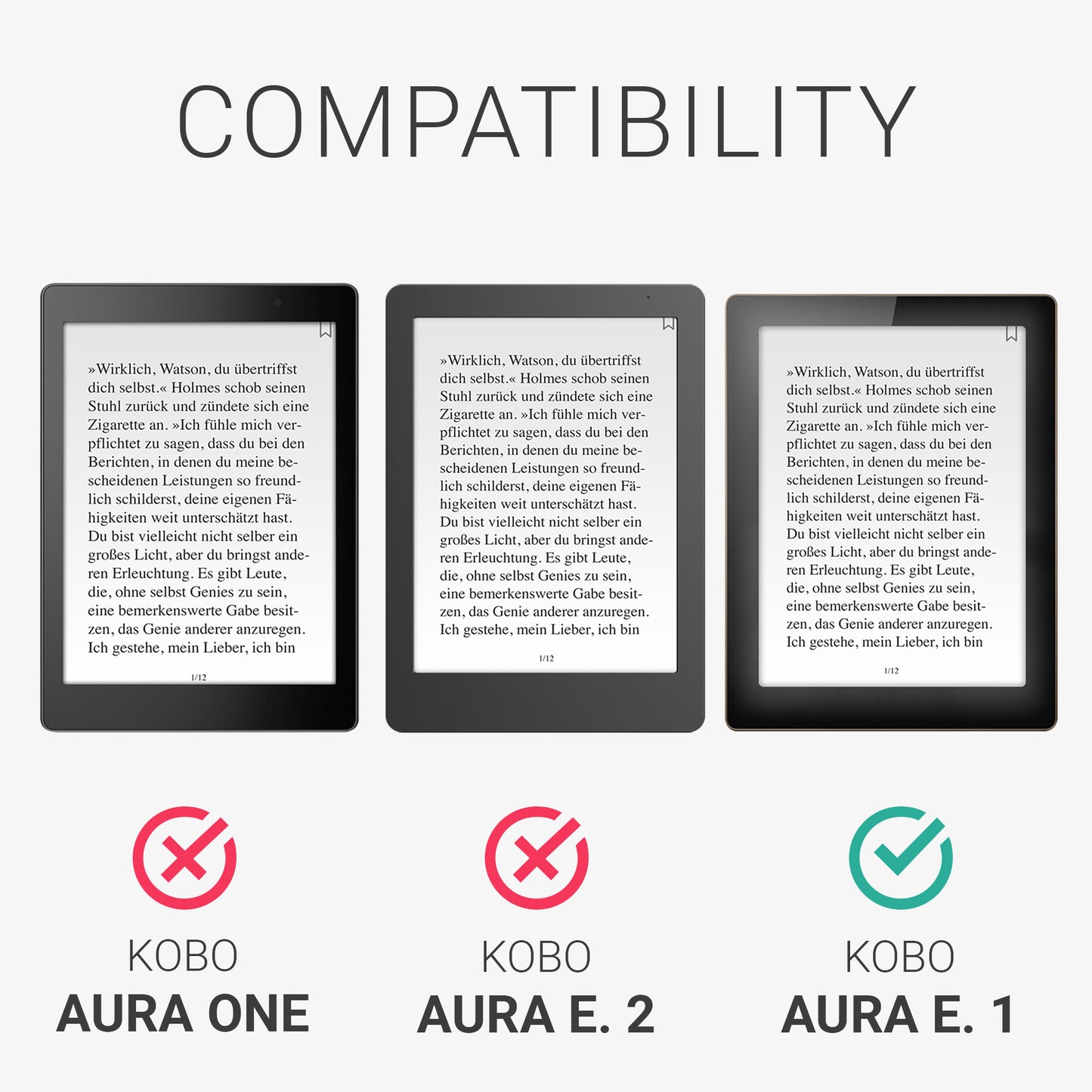 kwmobile Flip Case compatible with Kobo Aura Edition 1 - Front Pocket Hand Strap