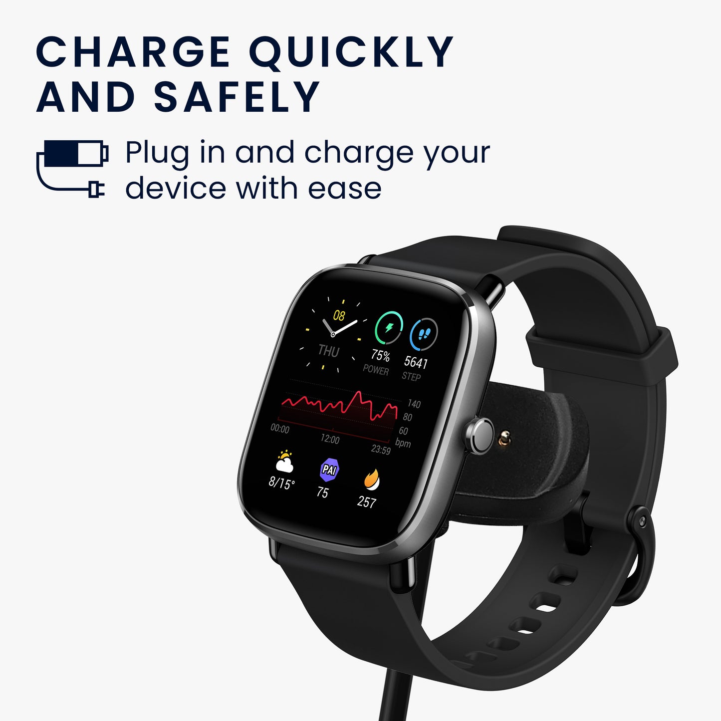 kwmobile USB Charger Cable compatible with Huami Amazfit Bip U / Bip U Pro / GTS 2e / GTR 2e / GTS 2 Mini / Pop Charging Cable Smart Watch Replacement Cable Fitness Tracker Charging Cable