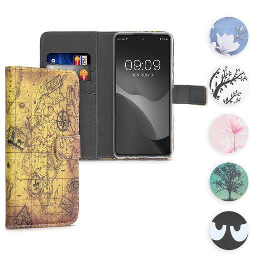 kwmobile Wallet Case kompatibel mit Samsung Galaxy A52 / A52 5G / A52s 5G Hülle - Cover mit Ständer und Kartenfächern - Magnolien Taupe Weiß Blaugrau Taupe  [dsg02]