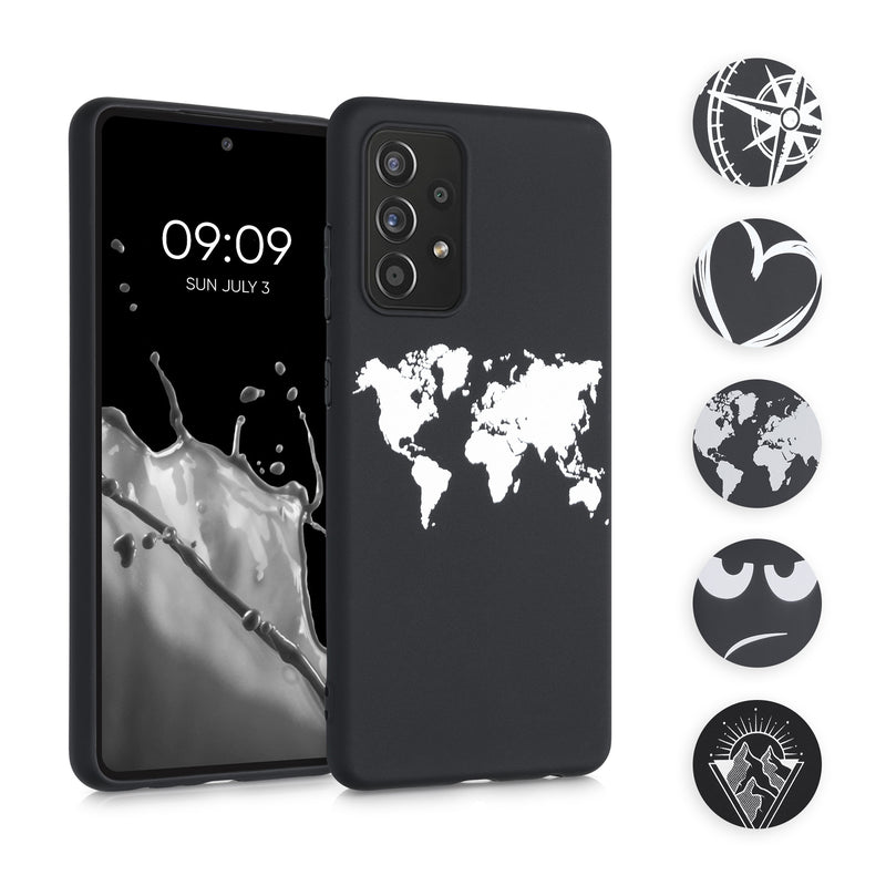 kwmobile Hülle kompatibel mit Samsung Galaxy A52 / A52 5G / A52s 5G - Handyhülle Silikon Case - Kompass Vintage Weiß Schwarz Weiß  [dsg04]