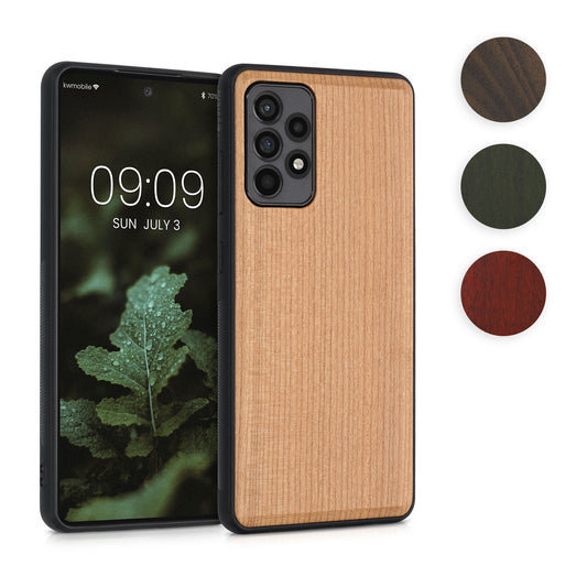 kwmobile Hülle kompatibel mit Samsung Galaxy A52 / A52 5G / A52s 5G Hülle - Holz Case - stoßfestes Handy Cover - TPU Handyhülle in Dunkelbraun Dunkelbraun  