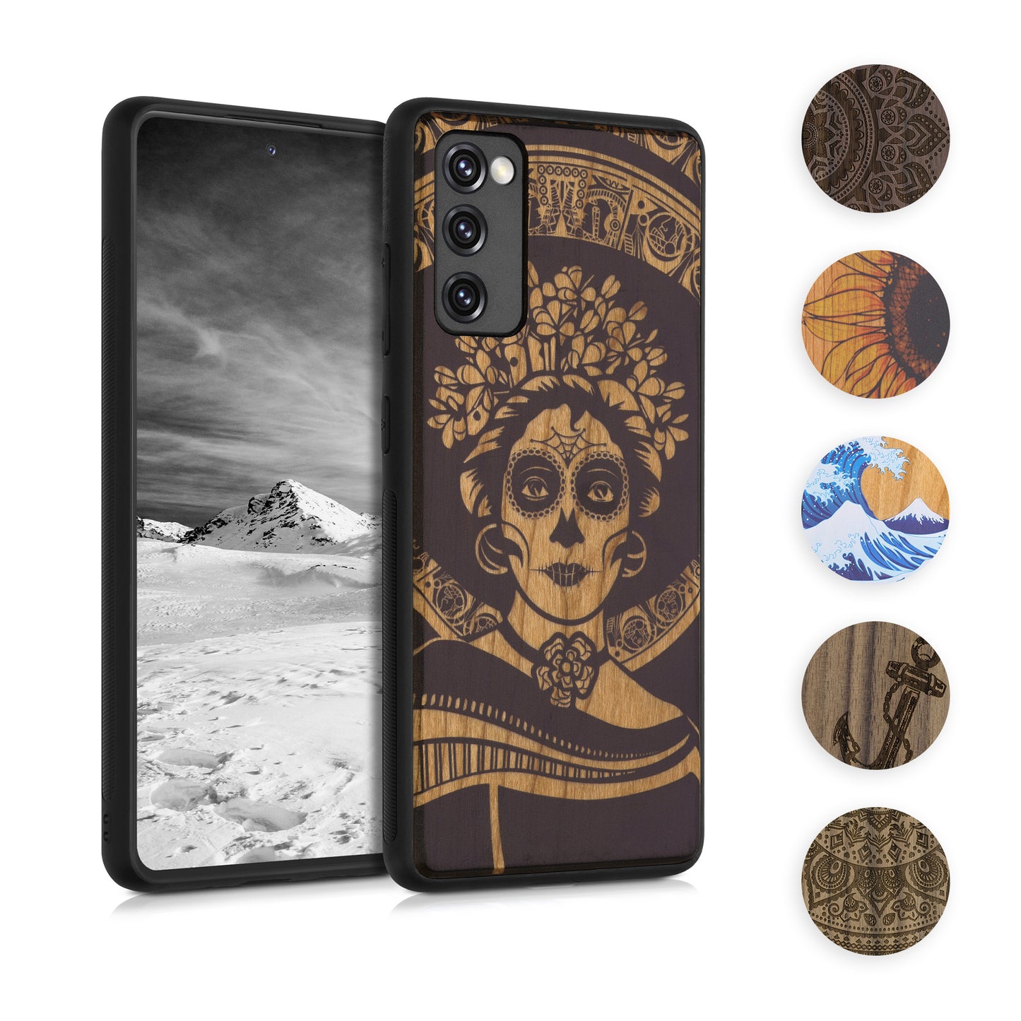 kwmobile Hülle kompatibel mit Samsung Galaxy S20 FE Hülle - Holz Case - Handy Cover - TPU Handyhülle in Dunkelbraun Kompass Vintage Dunkelbraun  [dsg07]