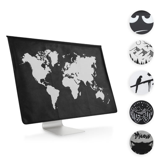 kwmobile Hülle kompatibel mit 27-28" Monitor - mit 2 Fächern auf Rückseite - Schutzhülle Katze Meow Grau Schwarz Grau  [dsg06]
