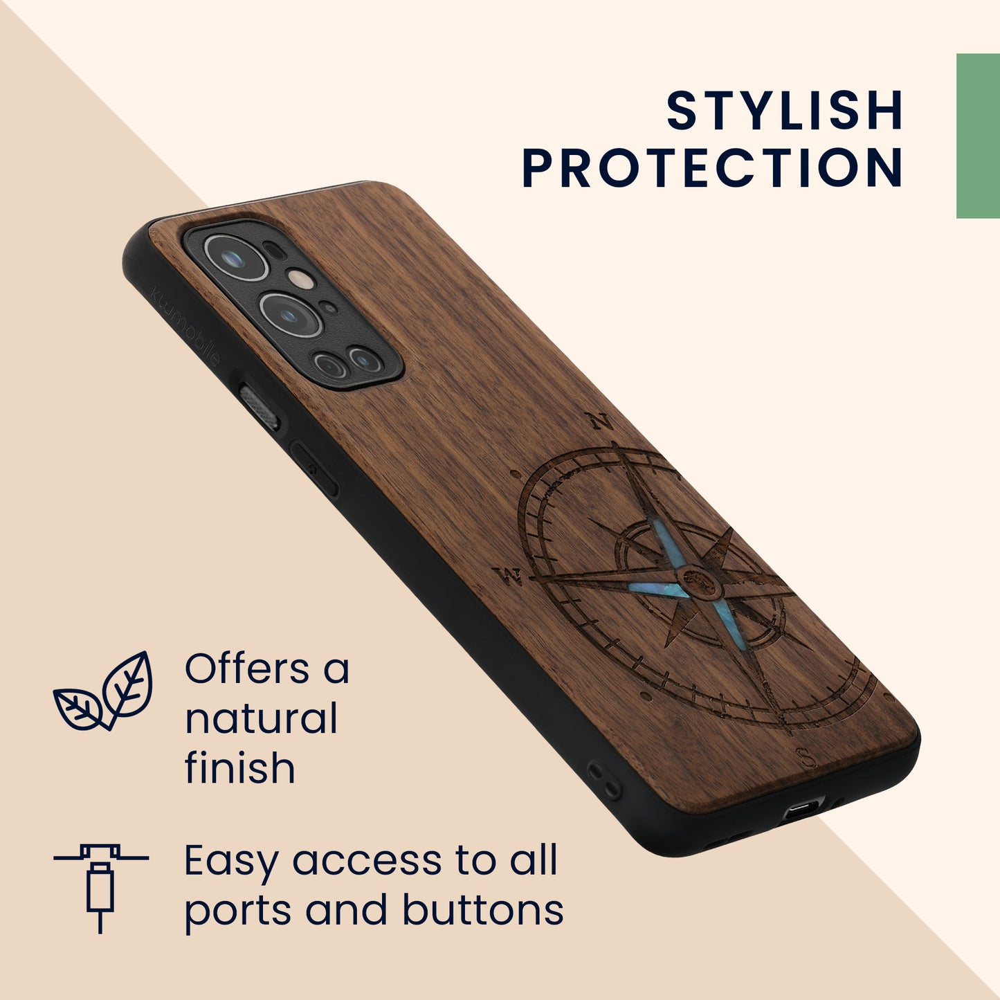 kwmobile Case Compatible with OnePlus 9 Pro Case - Phone Cover - TPU Phone Case Compass Vintage