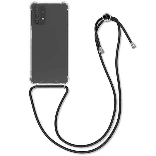 kwmobile Necklace Case kompatibel mit Samsung Galaxy A32 5G Hülle - Silikon Cover mit Handykette - Band Handyhülle Schwarz Transparent Schwarz  