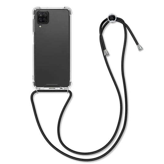 kwmobile Necklace Case kompatibel mit Samsung Galaxy A12 Hülle - Silikon Cover mit Handykette - Band Handyhülle Schwarz Transparent Schwarz  