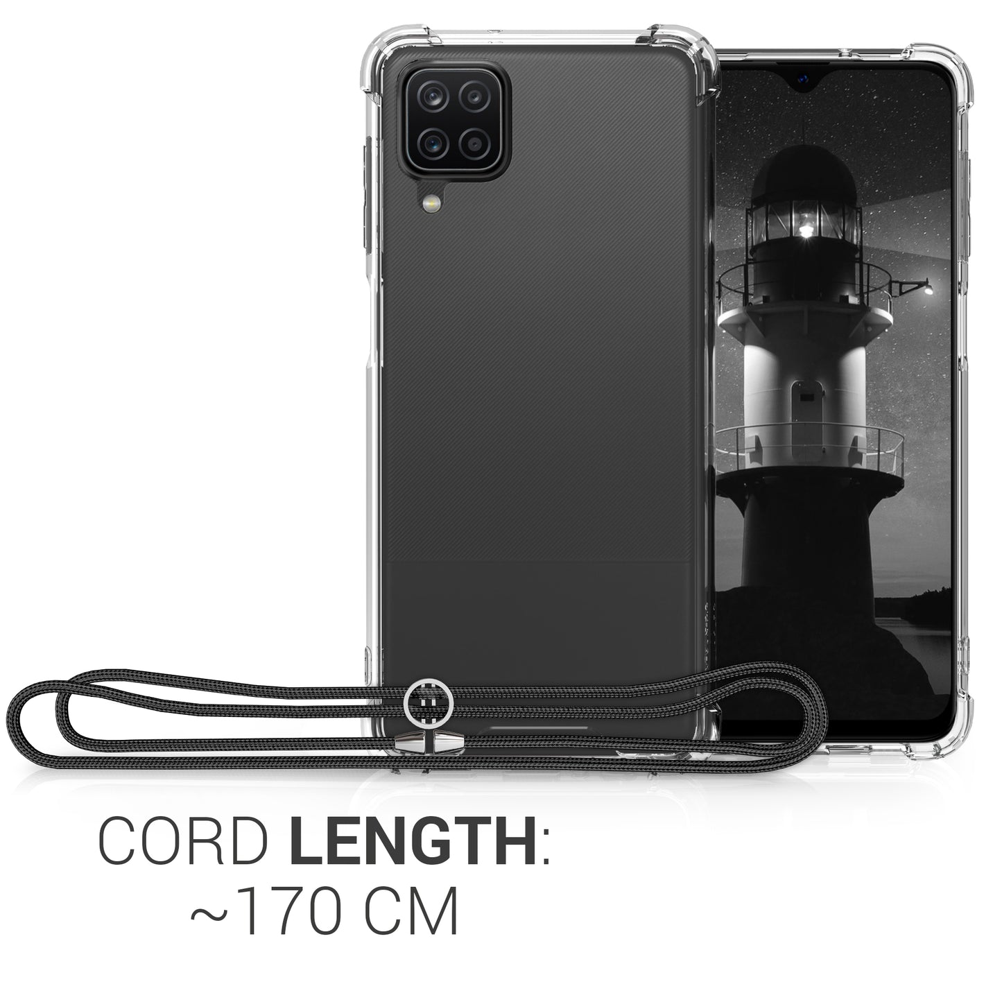 kwmobile Necklace Case Compatible with Samsung Galaxy A12 - Silicone Cover with Lanyard Strap - Transparent