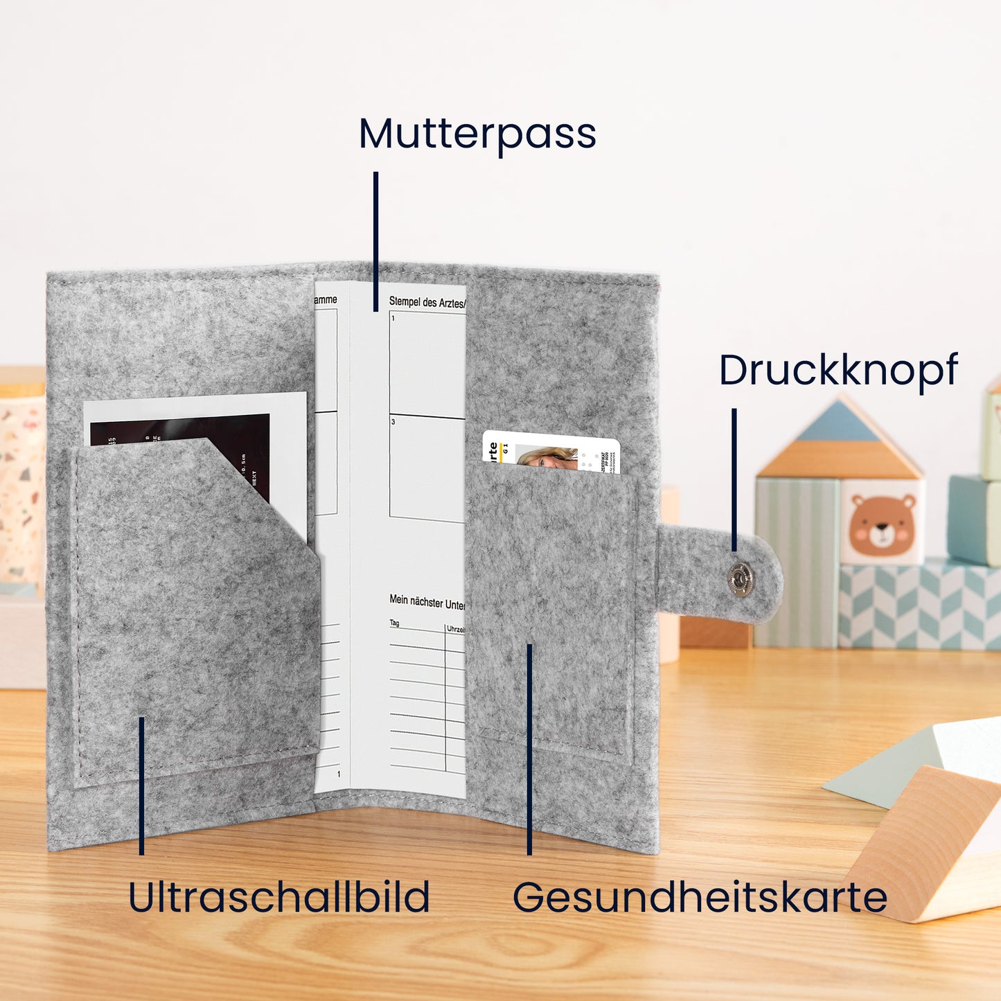 kwmobile Felt Cover for Mother-Child Passport - Cover for Austrian Maternity Record - Protective Sleeve with Extra Pockets