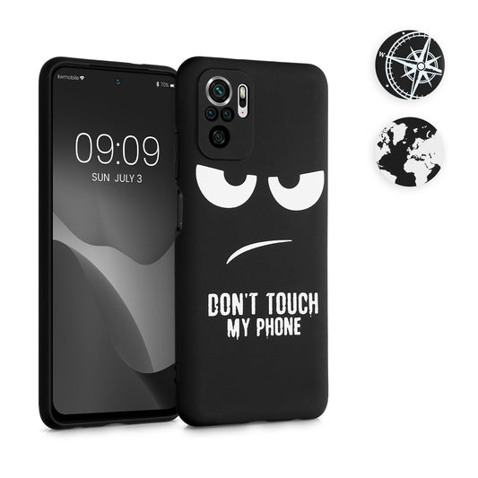 kwmobile Hülle kompatibel mit Xiaomi Redmi Note 10 / Note 10S - Handyhülle Silikon Case - Don't touch my Phone Weiß Schwarz Weiß  [dsg01]