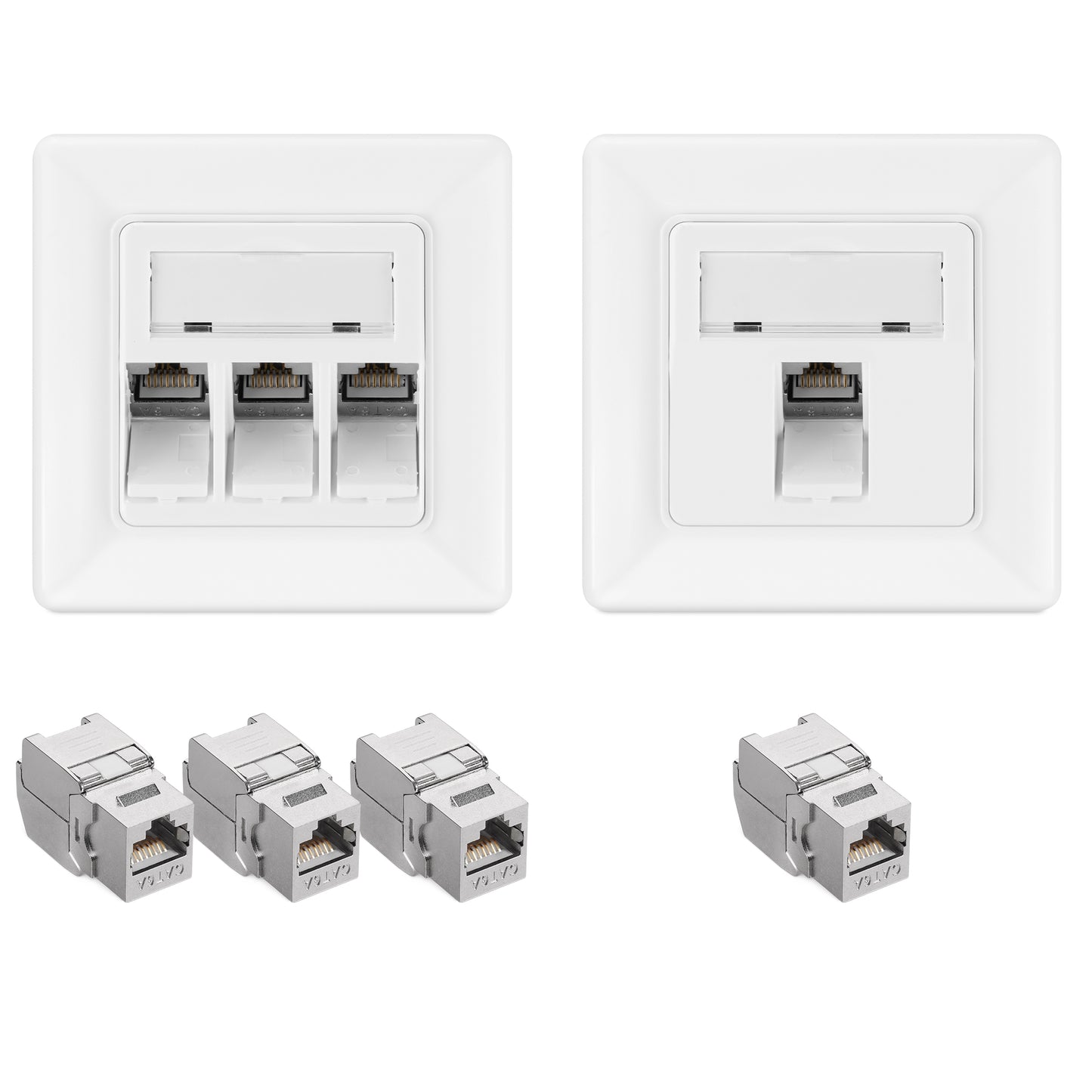 kwmobile Keystone Dose Modul Set - 24x Keystone Modul 8x Netzwerkdose 3-Port CAT 6A Kabel - 10Gibt/s geschirmt Metall Gehäuse RJ45 Schnappverschluss Silber  [dsg03]