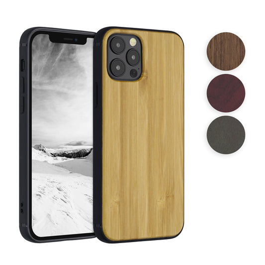 kwmobile Hülle kompatibel mit Apple iPhone 12 / iPhone 12 Pro Hülle - Holz Case - stoßfestes Handy Cover - TPU Handyhülle in Dunkelbraun Dunkelbraun  