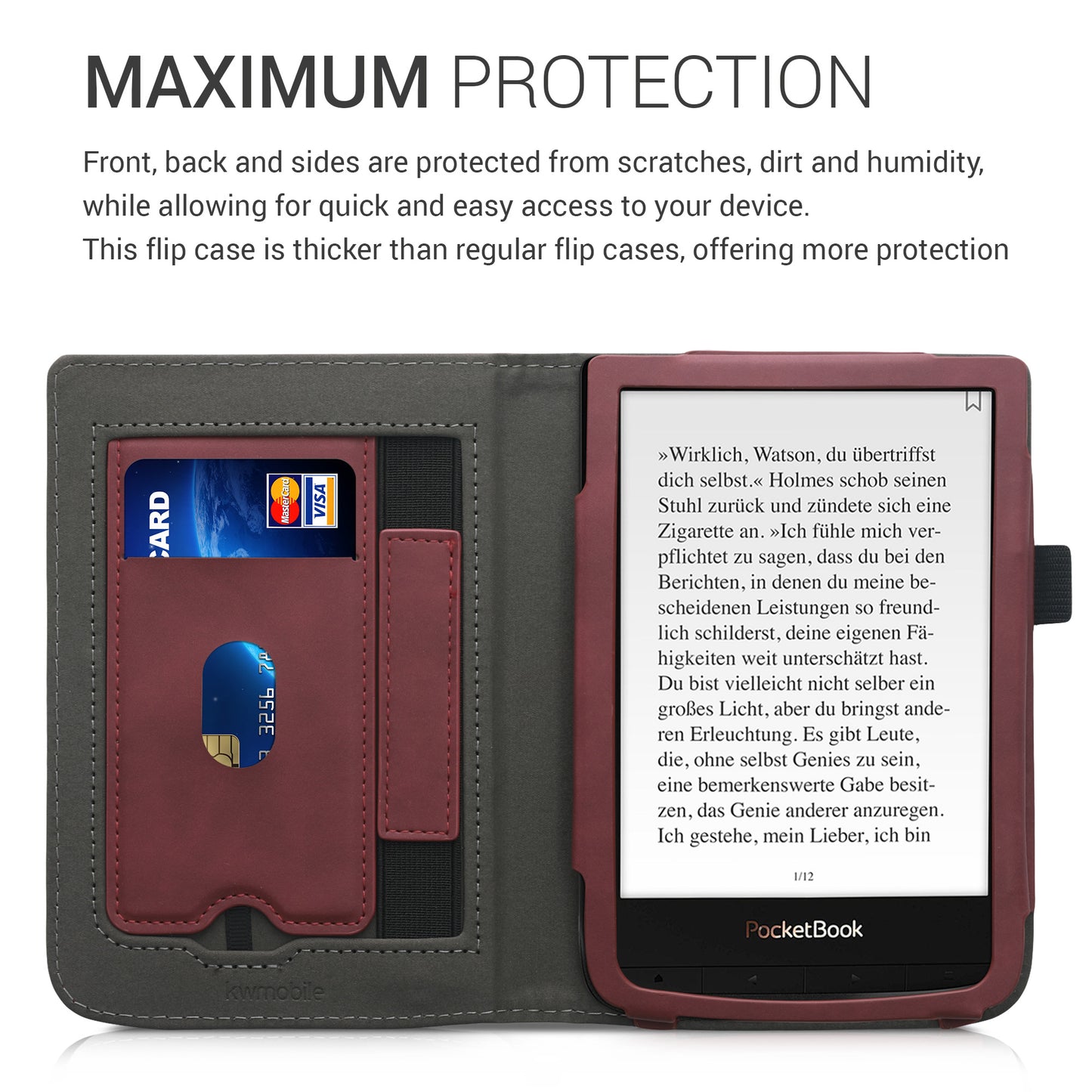 kwmobile Cover compatible with Pocketbook Touch Lux 4/5/Touch HD 3/Color (2020)/Vivlio Lux 5 Flip Case - Cover with Hand Strap