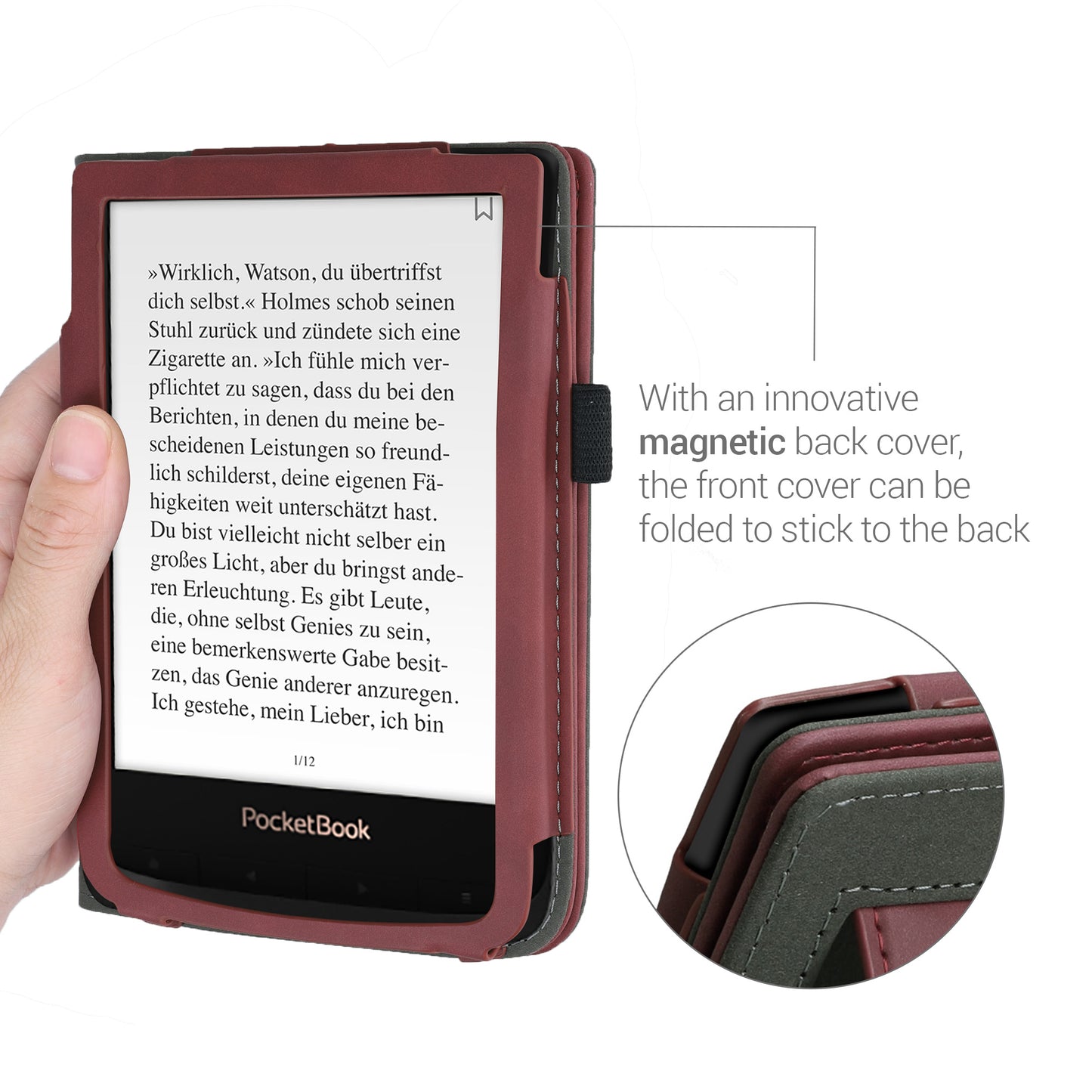 kwmobile Cover compatible with Pocketbook Touch Lux 4/5/Touch HD 3/Color (2020)/Vivlio Lux 5 Flip Case - Cover with Hand Strap