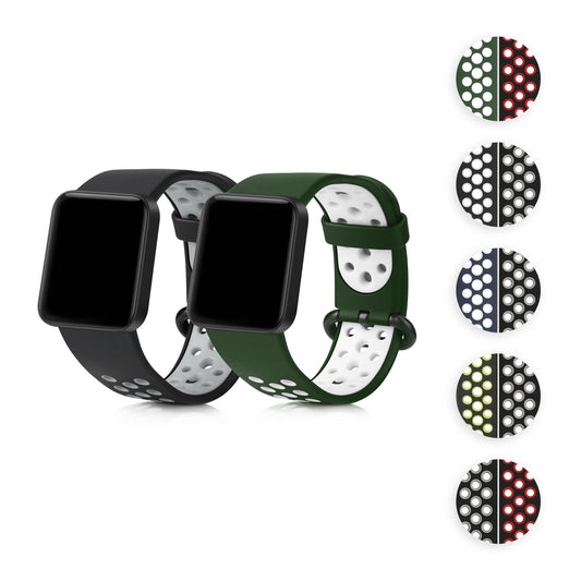 kwmobile 2x Uhrenarmband für Xiaomi Mi Watch Lite / Redmi Watch Armband - Fitnesstracker Band Set aus TPU Silikon - Ersatzarmband Smartwatch - Schwarz Grün Schwarz Grau Schwarz  [dsg06]