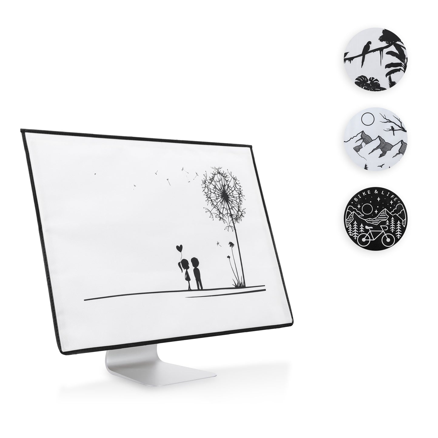 kwmobile Hülle kompatibel mit Apple iMac 24" - mit Fach für Apple Magic Keyboard, Magic Mouse und Kabel - Pusteblume Love Schwarz Weiß Schwarz  [dsg02]