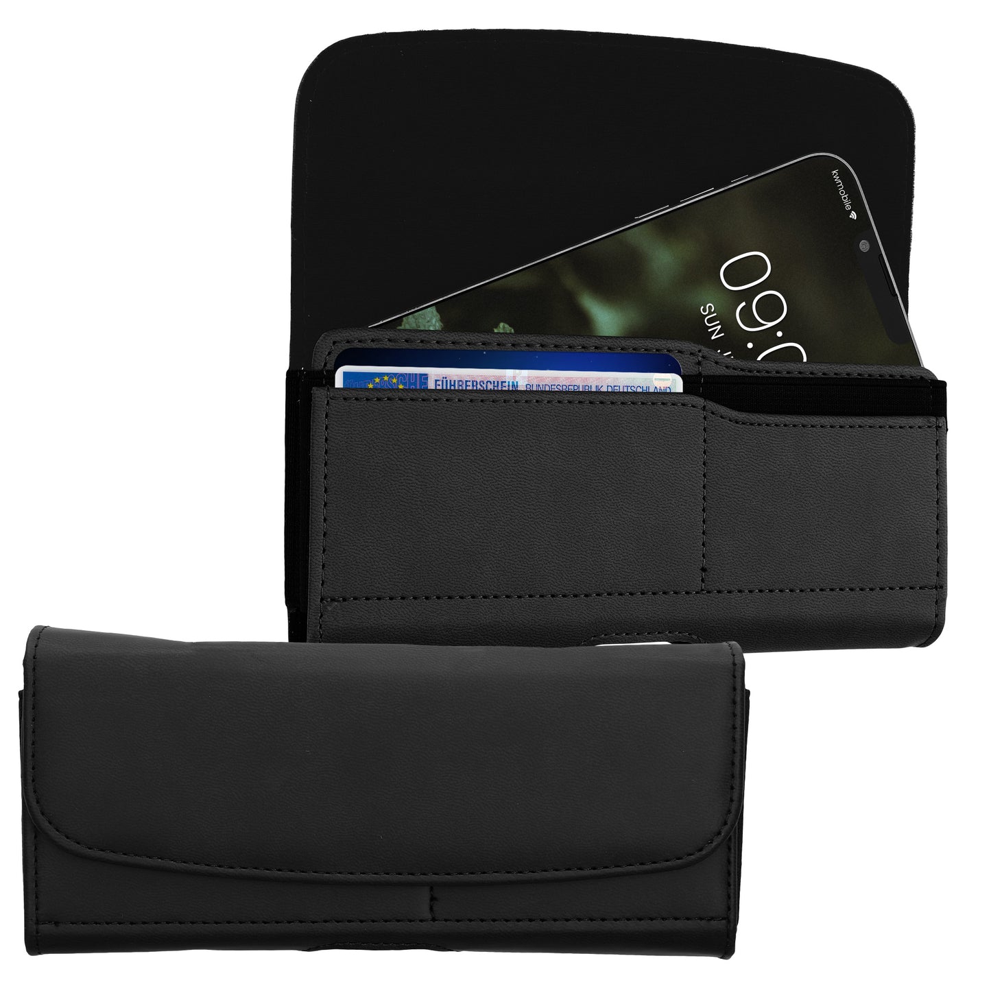 kwmobile Cell Phone Belt Pouch with Card Slots - Case 17.2 x 8.5 cm Cell Phone Bag with Belt Loop Clip