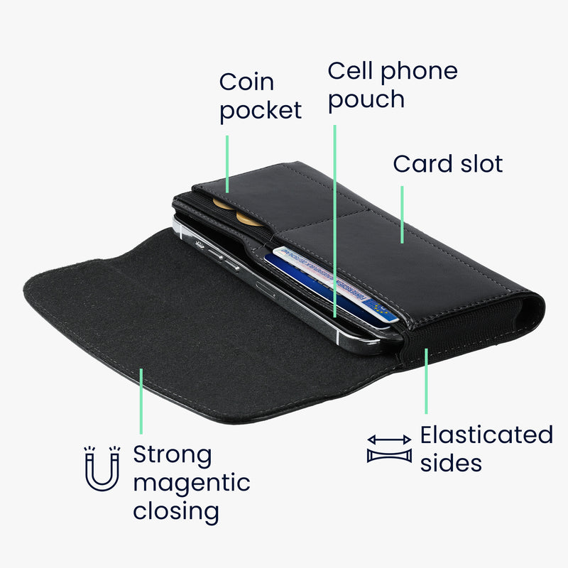 kwmobile Cell Phone Belt Pouch with Card Slots - Case 17.2 x 8.5 cm Cell Phone Bag with Belt Loop Clip