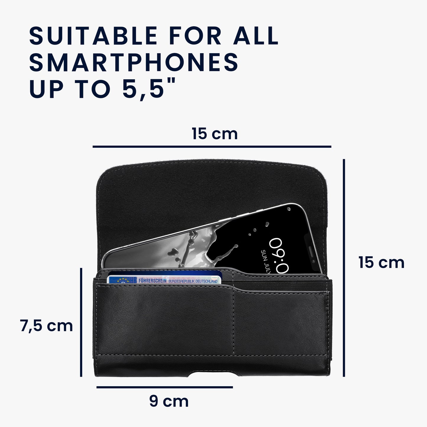kwmobile Cell Phone Belt Pouch with Card Slots - Case 17.2 x 8.5 cm Cell Phone Bag with Belt Loop Clip
