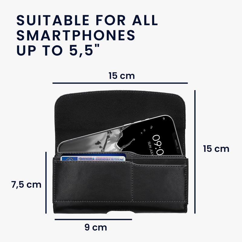 kwmobile Cell Phone Belt Pouch with Card Slots - Case 17.2 x 8.5 cm Cell Phone Bag with Belt Loop Clip