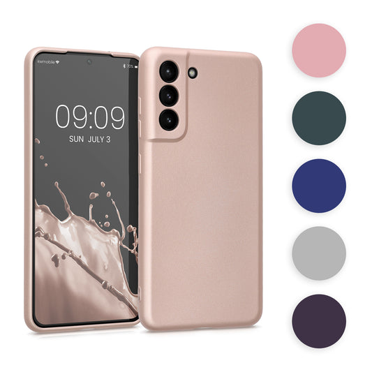 kwmobile Case kompatibel mit Samsung Galaxy S21 FE Hülle - Schutzhülle aus Silikon metallisch schimmernd - Handyhülle Metallic Tannengrün Metallic Tannengrün  