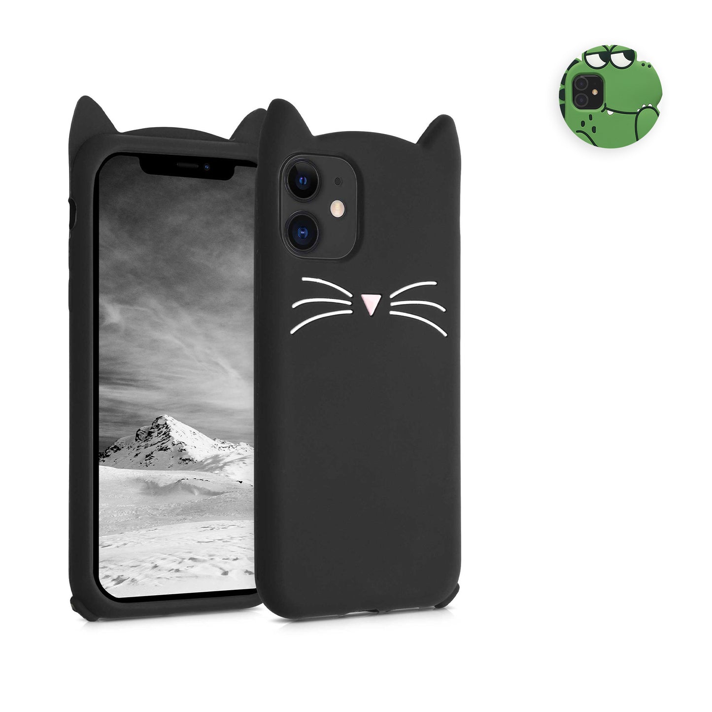 kwmobile Schutzhülle kompatibel mit Apple iPhone 11 - Hülle Handy - Handyhülle - Silikon Cover Case Süßer Dinosaurier Schwarz Weiß Grün Schwarz  [dsg02]
