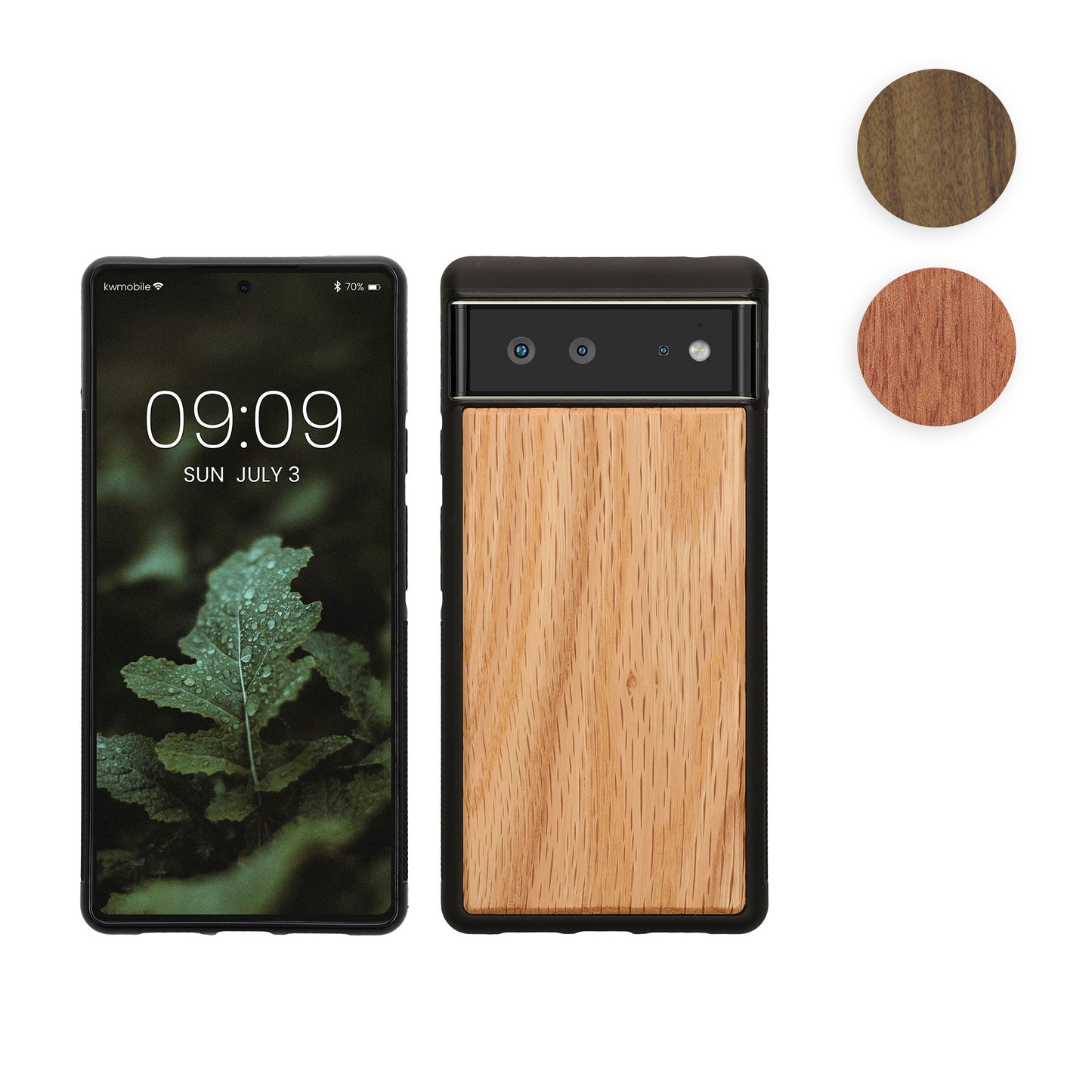 kwmobile Hülle kompatibel mit Google Pixel 6 Hülle - Holz Case - stoßfestes Handy Cover - TPU Handyhülle in Natur Mahagoniholz Natur  