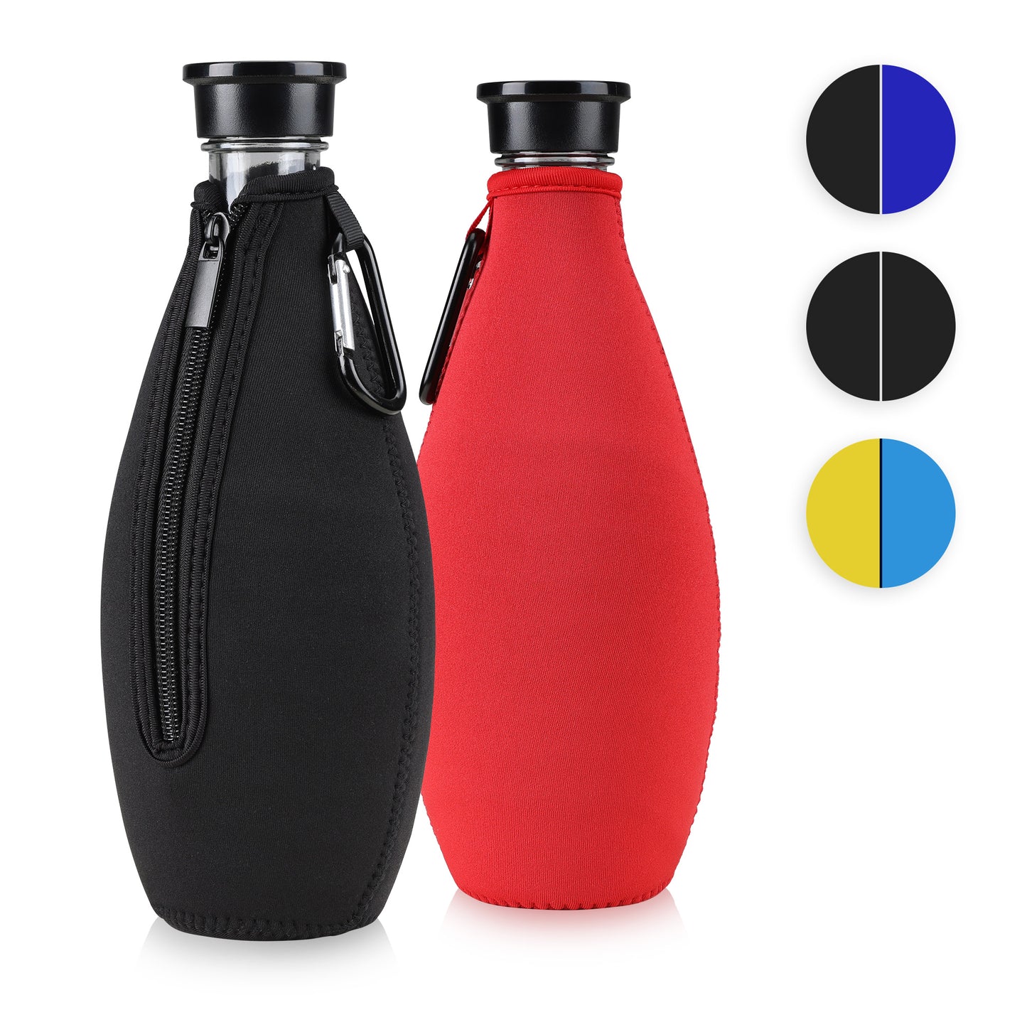 kwmobile 2x Schutzhülle kompatibel mit SodaStream Glasflasche - Neopren Hülle - Flaschen Kühler für Wasser Karaffe in Schwarz Rot Schwarz  [dsg01]