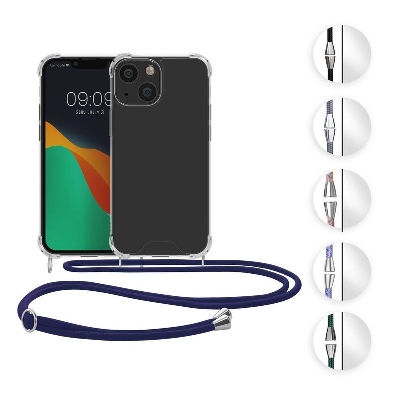 kwmobile Necklace Case kompatibel mit Apple iPhone 13 mini Hülle - Silikon Cover mit Handykette - Band Handyhülle Schwarz Transparent Schwarz  