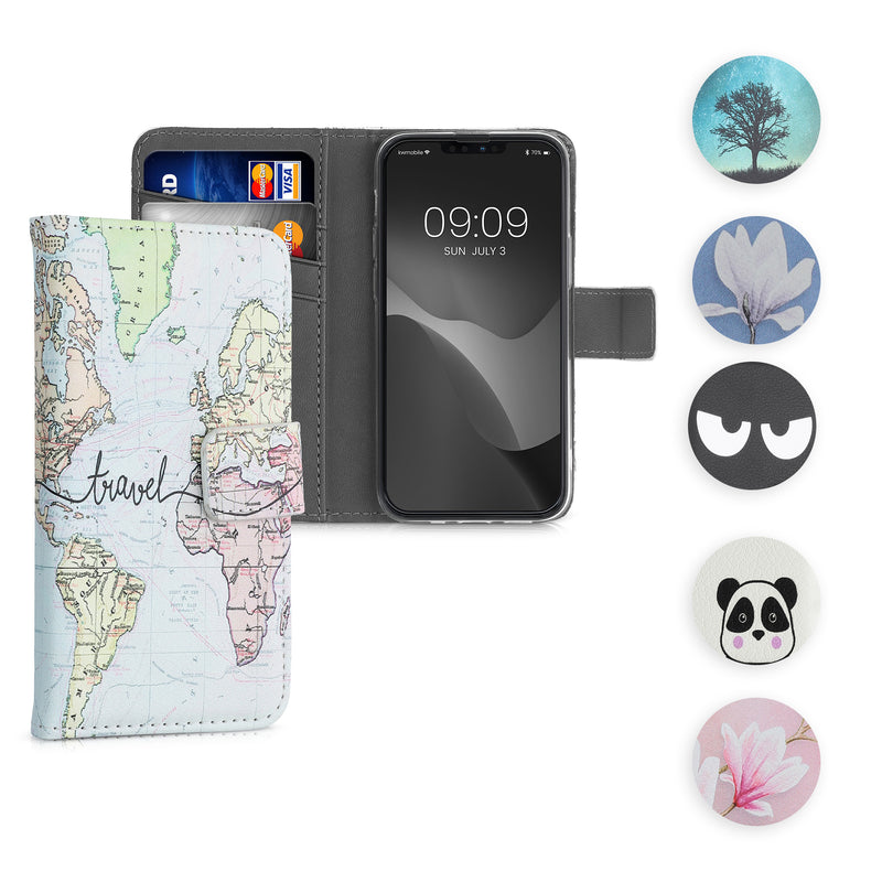 kwmobile Wallet Case kompatibel mit Apple iPhone 13 mini Hülle - Cover mit Ständer und Kartenfächern - Magnolien Rosa Weiß Altrosa Rosa  [dsg07]