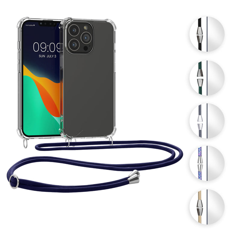 kwmobile Necklace Case kompatibel mit Apple iPhone 13 Pro Hülle - Silikon Cover mit Handykette - Band Handyhülle Blau Transparent Blau  