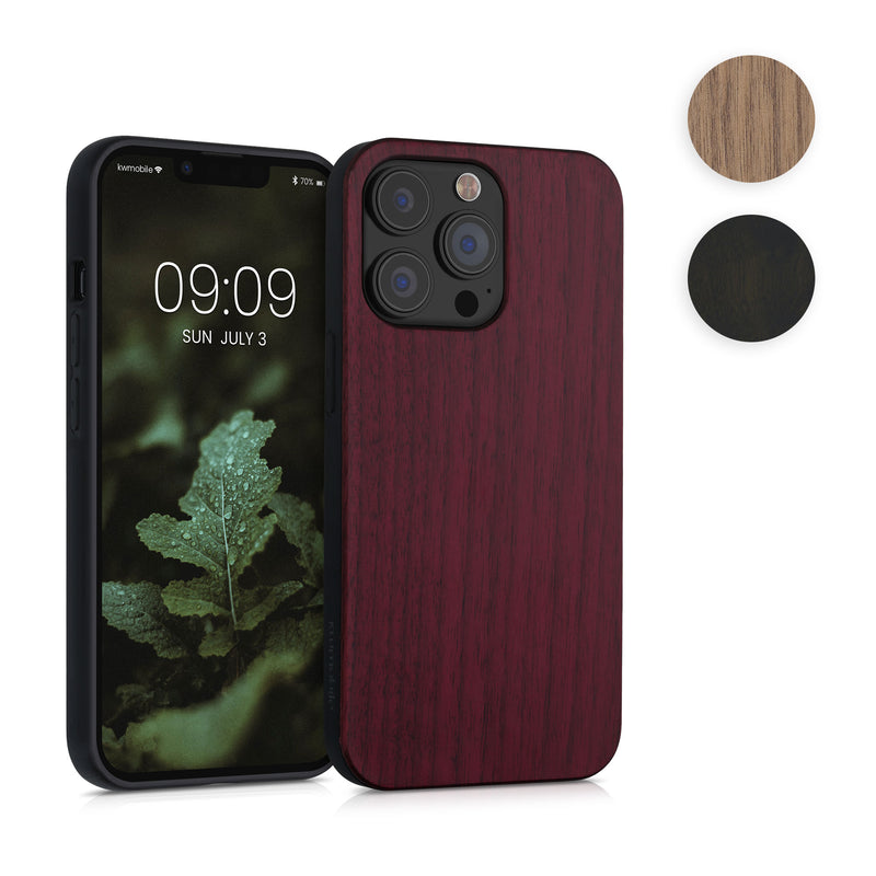kwmobile Hülle kompatibel mit Apple iPhone 13 Pro Hülle - Holz Case - stoßfestes Handy Cover - TPU Handyhülle in Dunkelbraun Dunkelbraun  