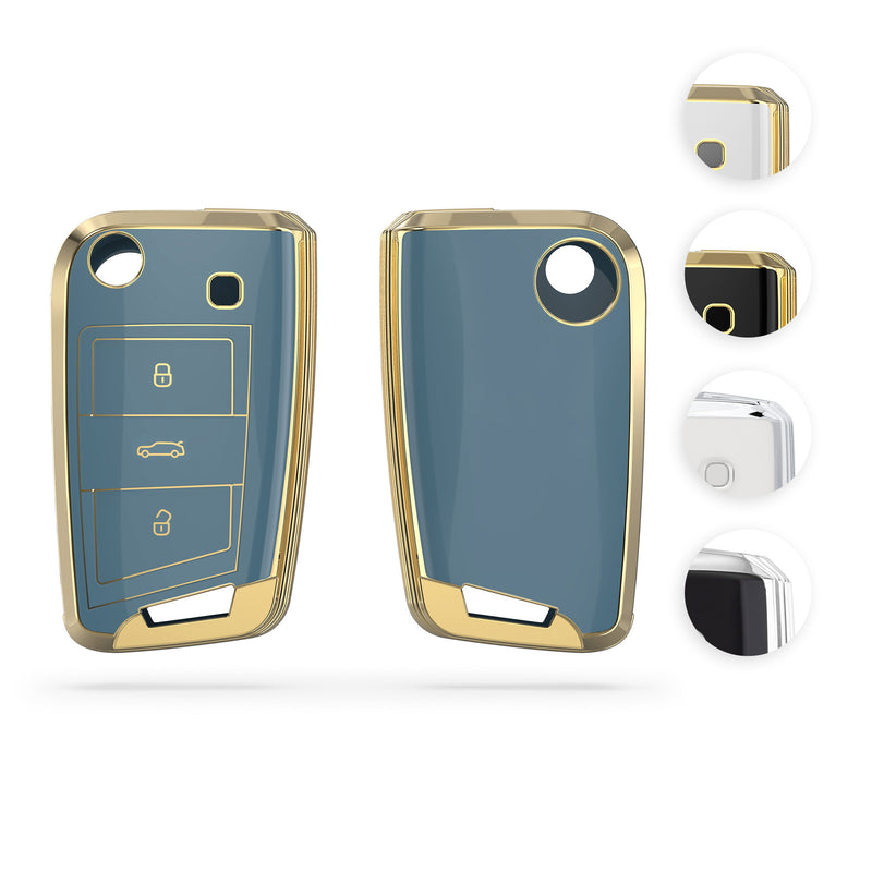 kwmobile Autoschlüssel Hülle kompatibel mit VW Golf 7 MK7 3-Tasten Autoschlüssel - Schlüsselhülle Silikon Cover - Weiß Silber Weiß  [dsg05]