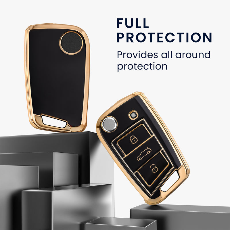 kwmobile Car Key Cover Compatible with VW Golf 7 MK7 3-Button Car Key - Silicone Key Case Cover