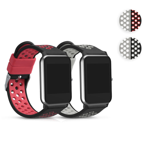 kwmobile 2x Uhrenarmband für Willful Fitnesstracker / Smartwatch Armband - Fitnesstracker Band Set aus TPU Silikon - Ersatzarmband Smartwatch - Schwarz Grau Grau Weiß Schwarz  [dsg02]