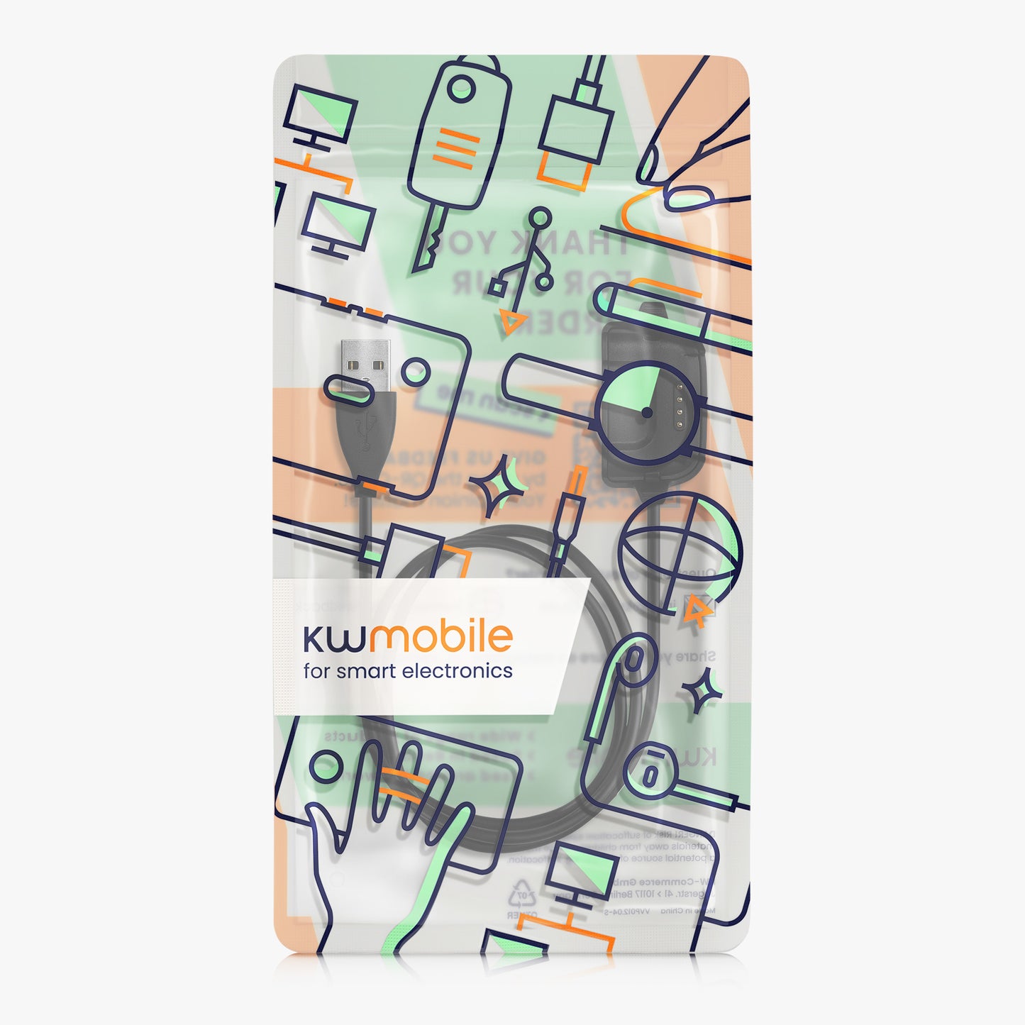 kwmobile USB Cable Charger compatible with Willful ID205 / Yamay SW020 Charging Cable - Smartwatch Replacement Cable - Fitness Tracker Charging Cable