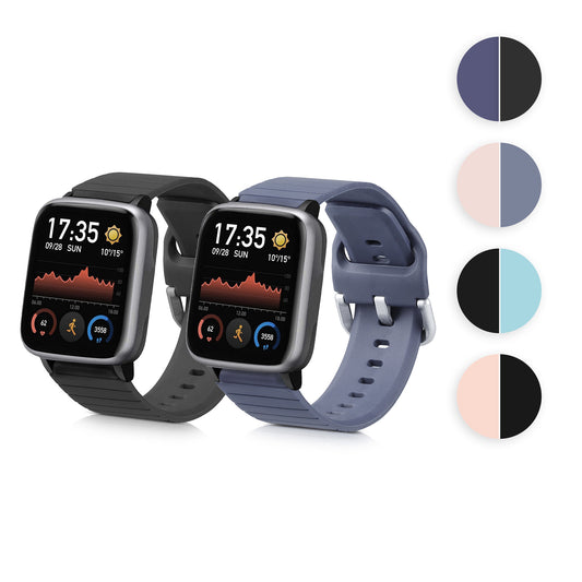 kwmobile 2x Uhrenarmband für Willful Fitnesstracker / Smartwatch Armband - Fitnesstracker Band Set aus TPU Silikon - Ersatzarmband Smartwatch - Schwarz Grau Schwarz  [dsg02]