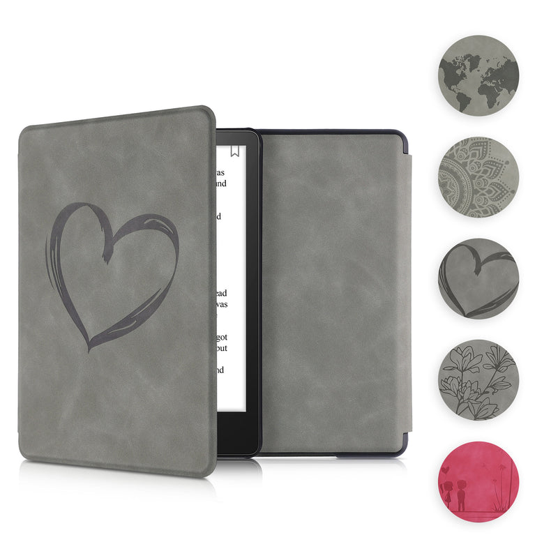 kwmobile Klapphülle kompatibel mit Amazon Kindle Paperwhite 11. Generation 2021 Hülle - Flipcase für Kindle Paperwhite Hülle aus Kunstleder - Kompass Vintage Grau  [dsg26]