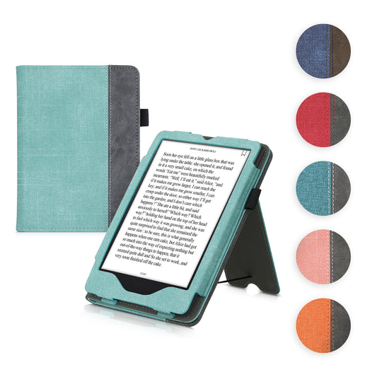 kwmobile Hülle kompatibel mit Amazon Kindle Paperwhite 11. Generation 2021 Hülle - Flip Case mit Handschlaufe - Kunstleder Cover - Mintgrün Dunkelgrau Mintgrün  [dsg01]