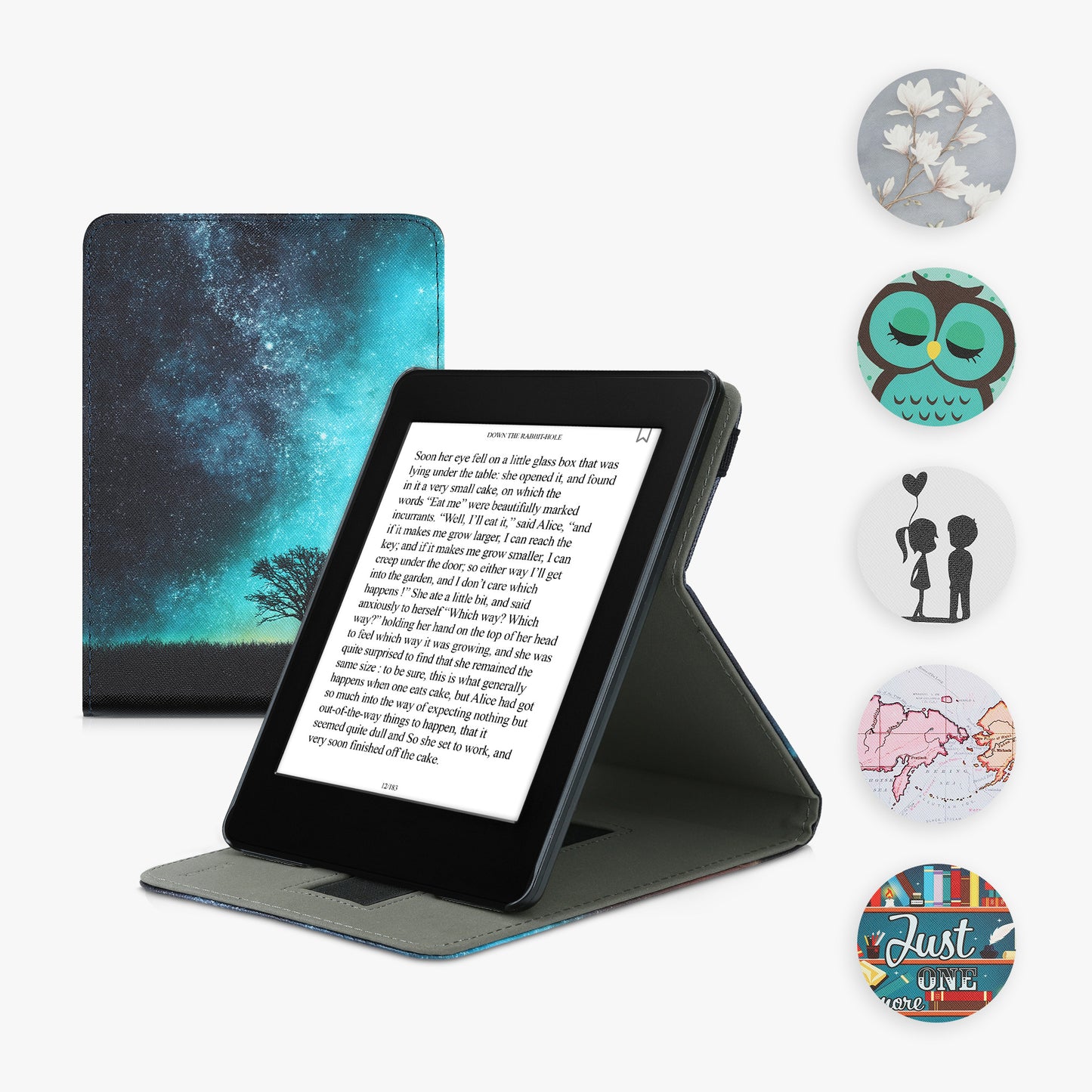 kwmobile Hülle kompatibel mit Amazon Kindle Paperwhite 11. Generation 2021 Hülle - Case mit Schlaufe und Ständer - Lesende Frau Schwarz Beige Schwarz  [dsg20]