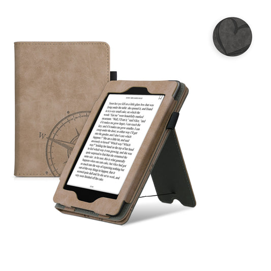 kwmobile Flip Hülle kompatibel mit Amazon Kindle Paperwhite - Cover Handschlaufe - Kompass Vintage Braun (für Modelle bis 2017) Braun  [dsg01]