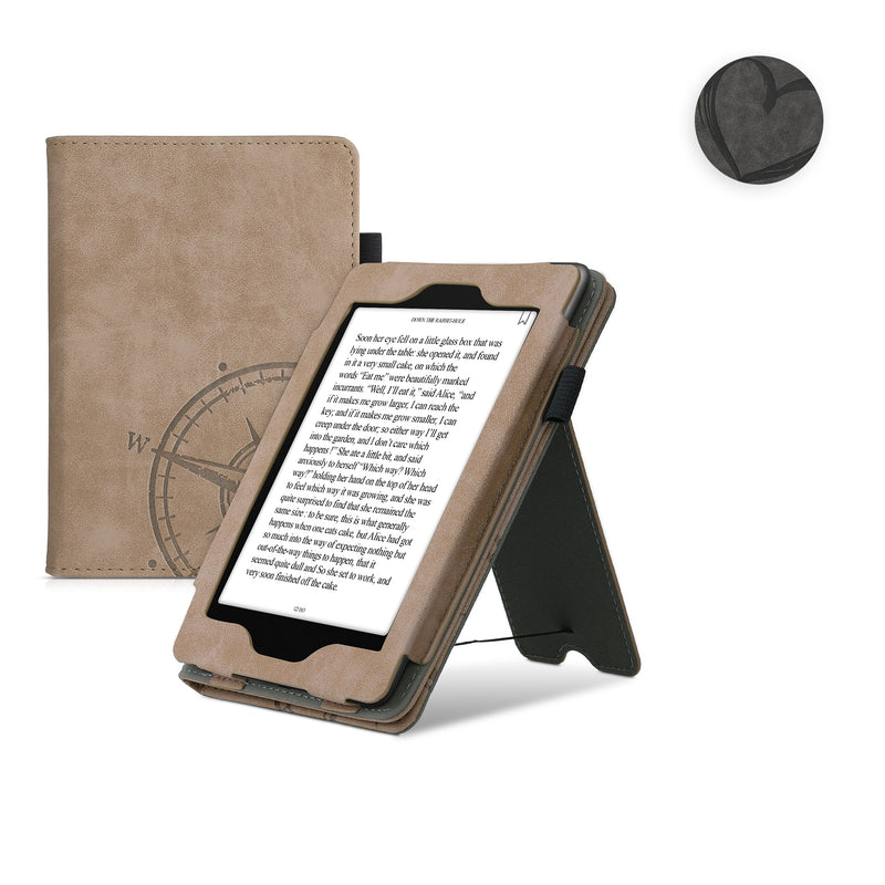 kwmobile Flip Hülle kompatibel mit Amazon Kindle Paperwhite - Cover Handschlaufe - Kompass Vintage Braun (für Modelle bis 2017) Braun  [dsg01]