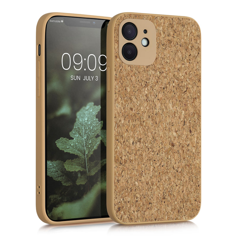 kwmobile Hülle kompatibel mit Apple iPhone 12 - Kork Handyhülle Cover - Schutzhülle TPU Case in Hellbraun Hellbraun  
